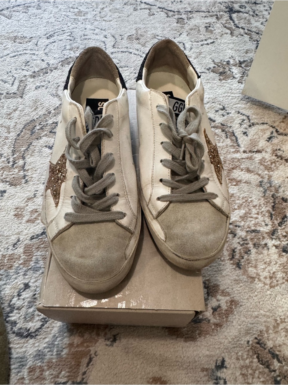 Golden Goose White Sneakers with Gold Glitter Star